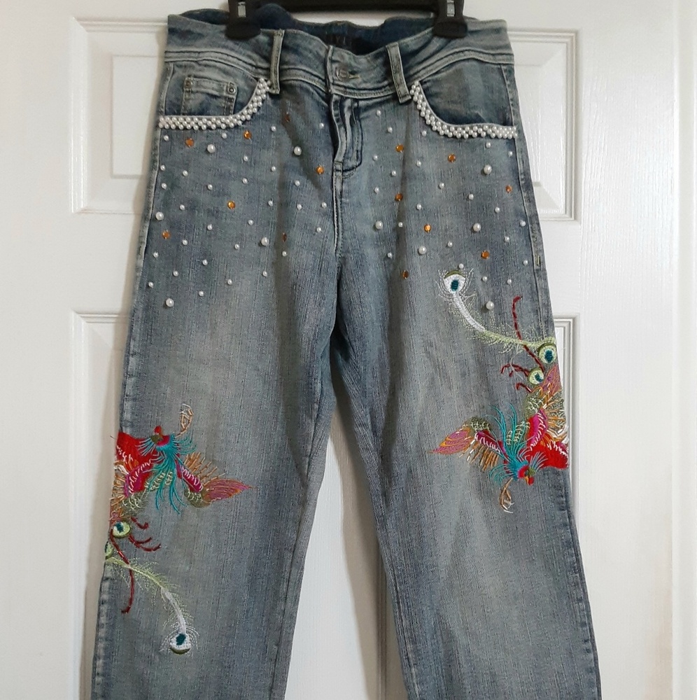 Unique Vintage Rhinestone Pearl Jeans